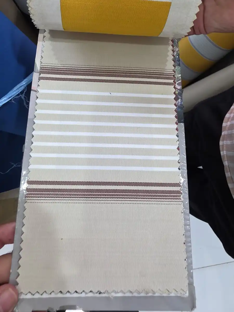 Polyspun Canvas — Pale stone with narrow white stripes