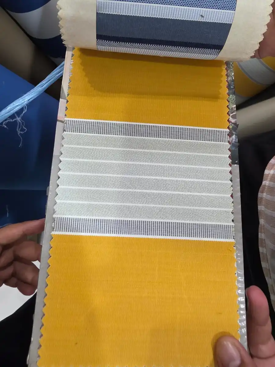 Polyspun Canvas — Golden yellow with pale grey and white stripes