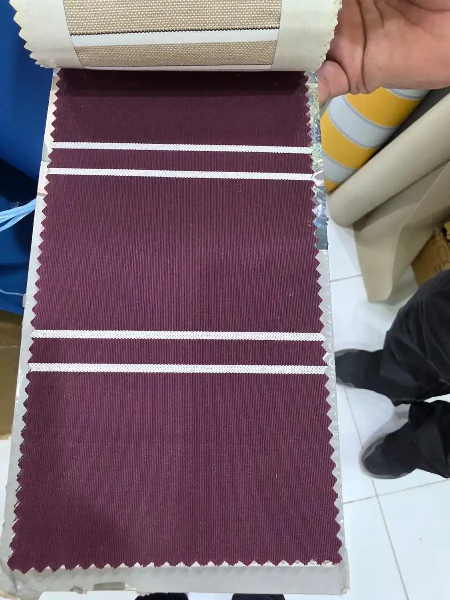 Polyspun Canvas — Plum burgundy with fine white stripes