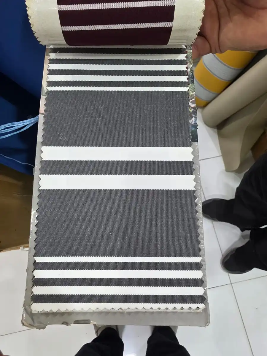 Polyspun Canvas — Charcoal grey and ivory grouped stripes
