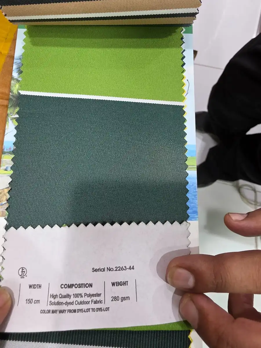 Solution-Dyed Polyester Fabric — Forest green lime and white broad stripes
