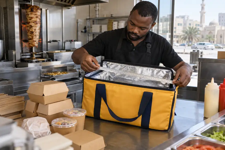 Thermal bags supplier Ajman — illustrative burger carrier size check