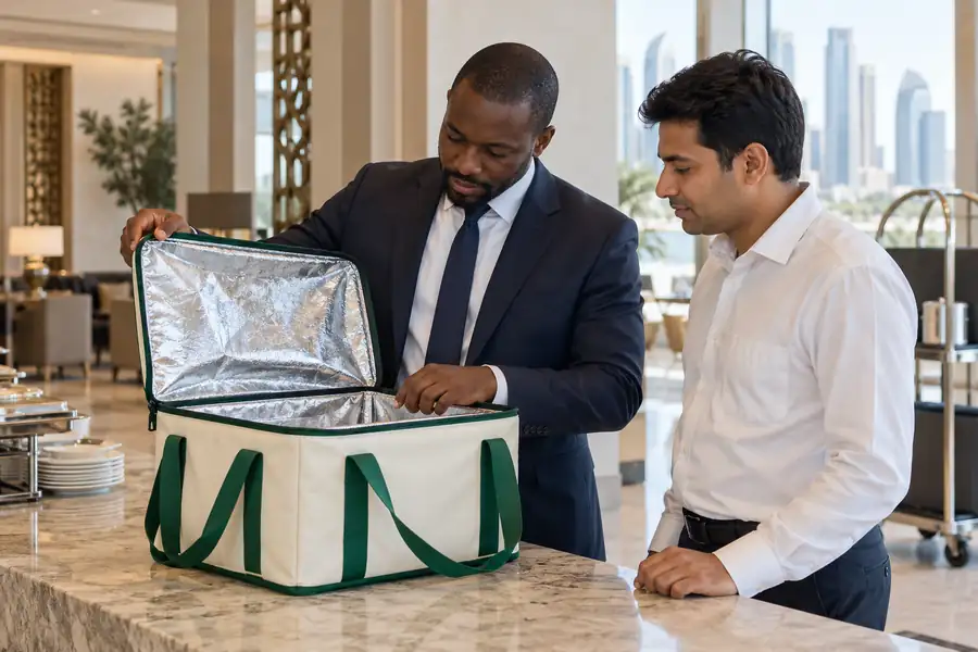 Thermal bags supplier Qatar — illustrative catering carrier inspection