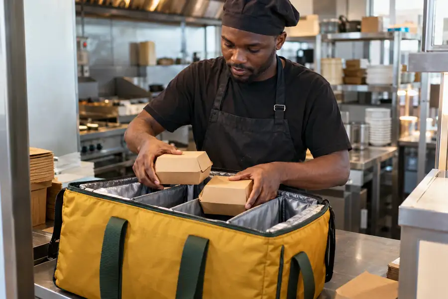 Packing burger delivery bag compartments