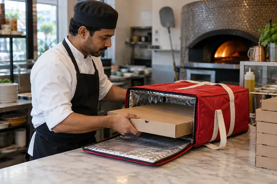 Packing a flat thermal pizza delivery bag