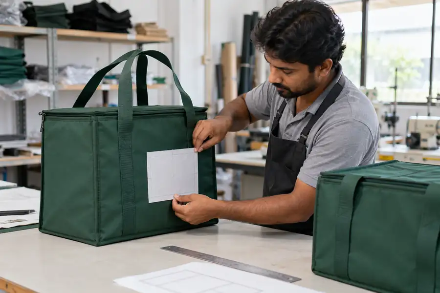Checking print placement on thermal bag fabric