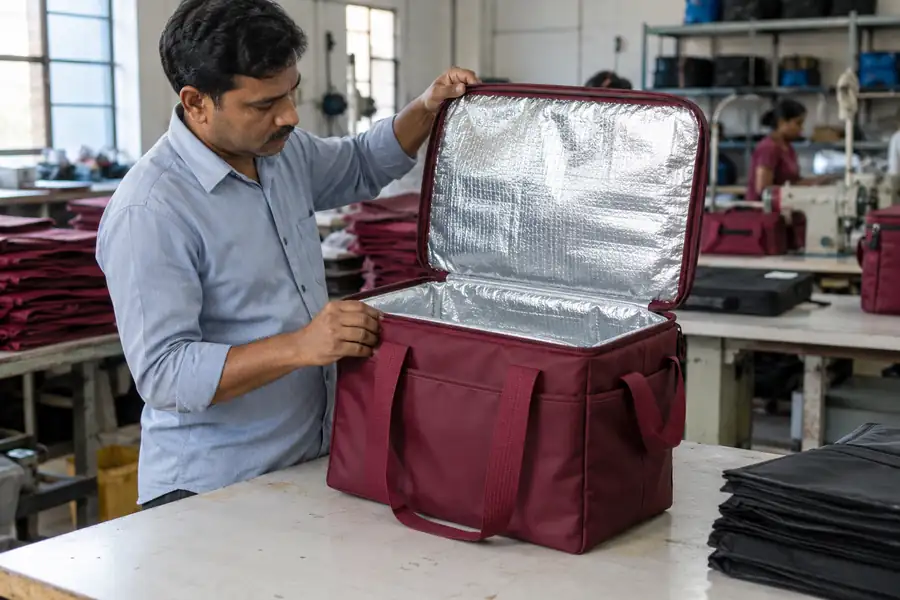 Reflective thermal bag lining inspection