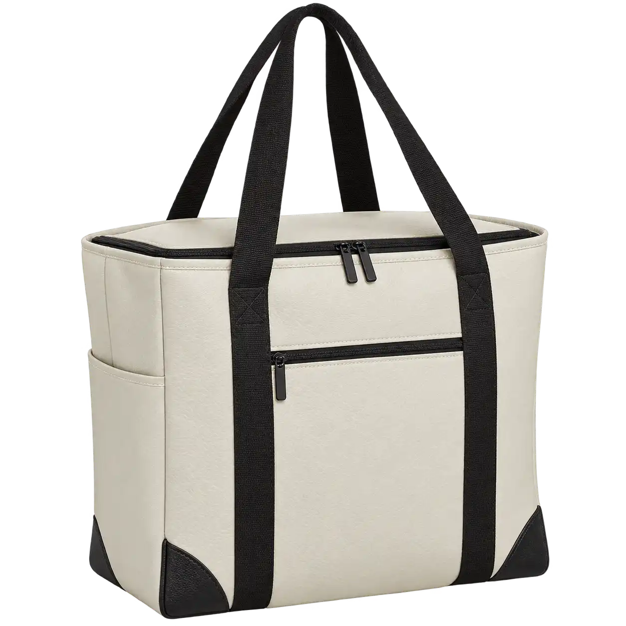 Ivory Faux Leather Thermal Cooler Bag — As illustrated; custom strap colours available