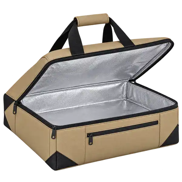 Khaki Beige Faux Leather Thermal Pizza Delivery Bag