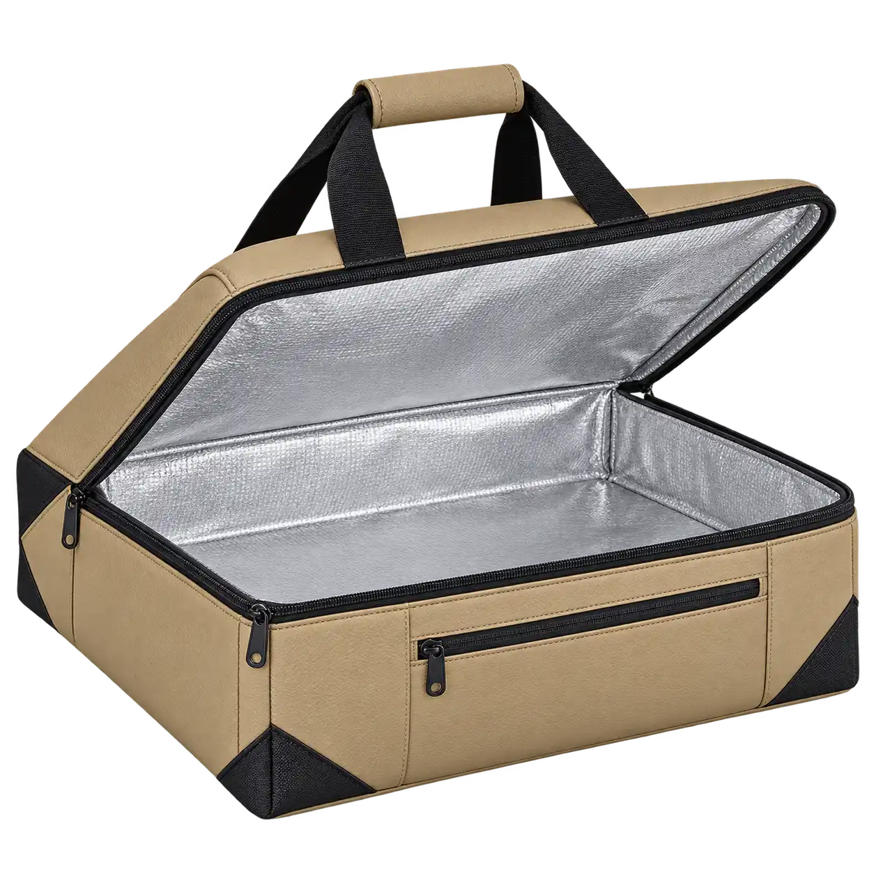 Khaki Beige Faux Leather Thermal Pizza Delivery Bag — As illustrated; custom strap colours available