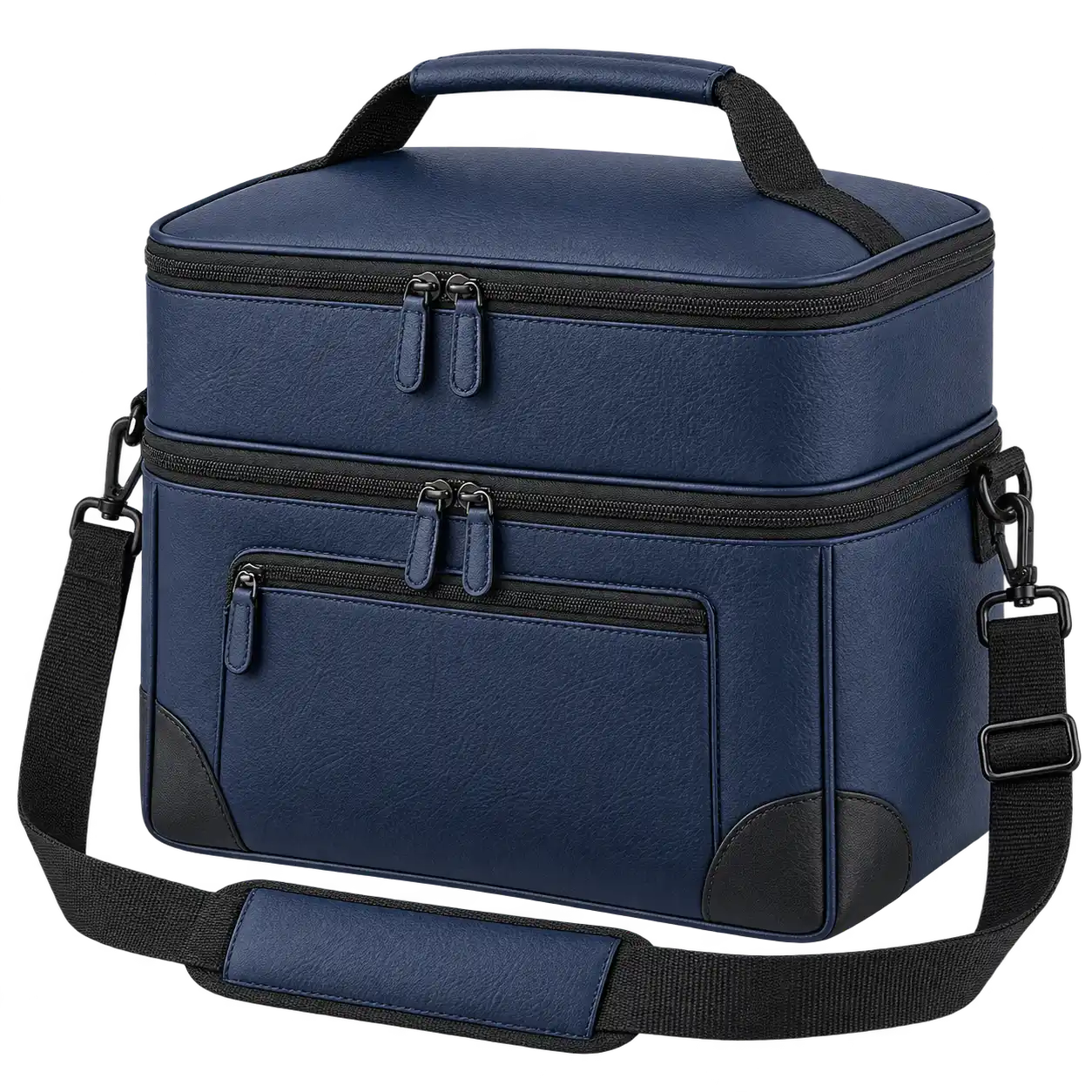 Navy Faux Leather Thermal Food Delivery Bag — As illustrated; custom strap colours available