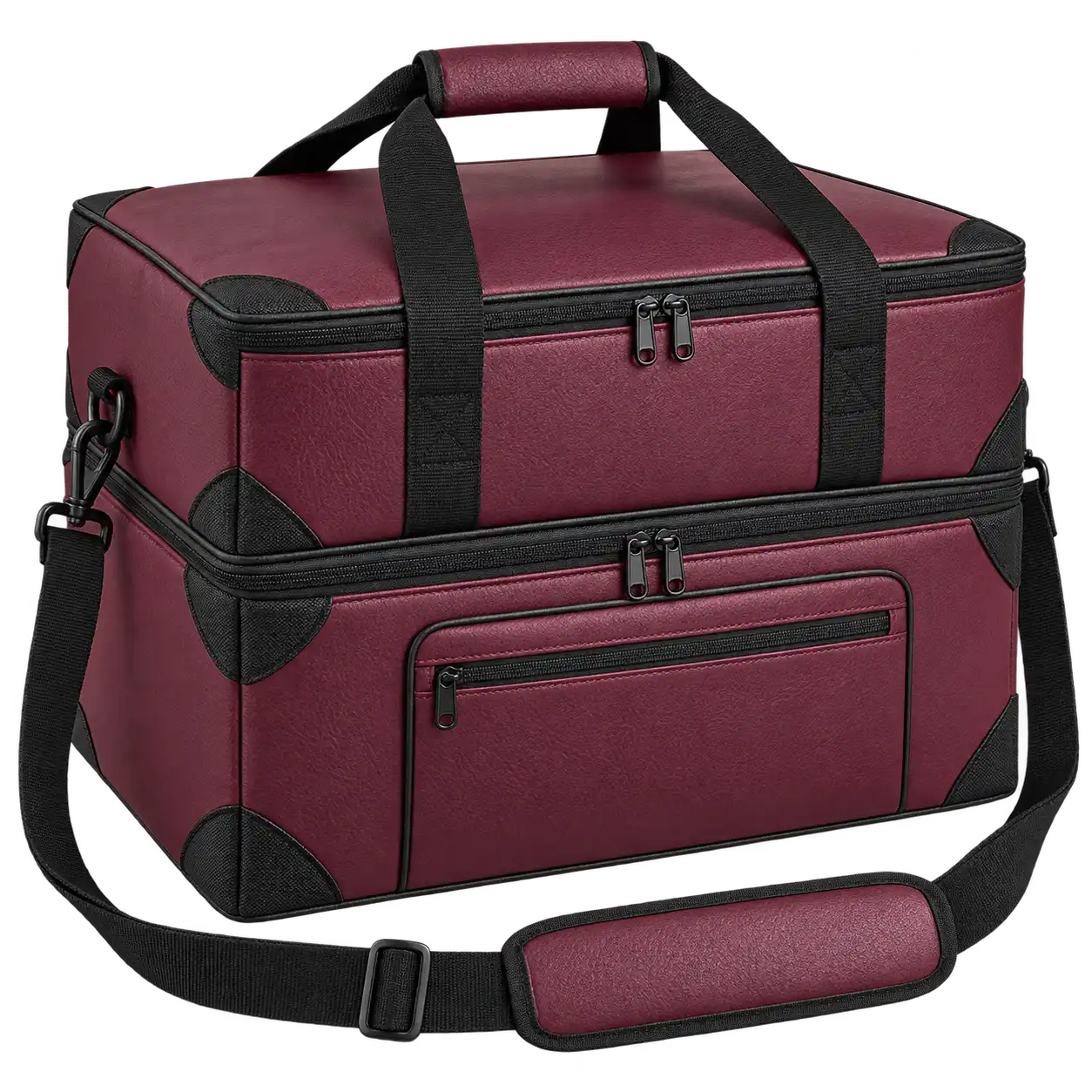 Burgundy Faux Leather Thermal Pizza Delivery Bag — As illustrated; custom strap colours available