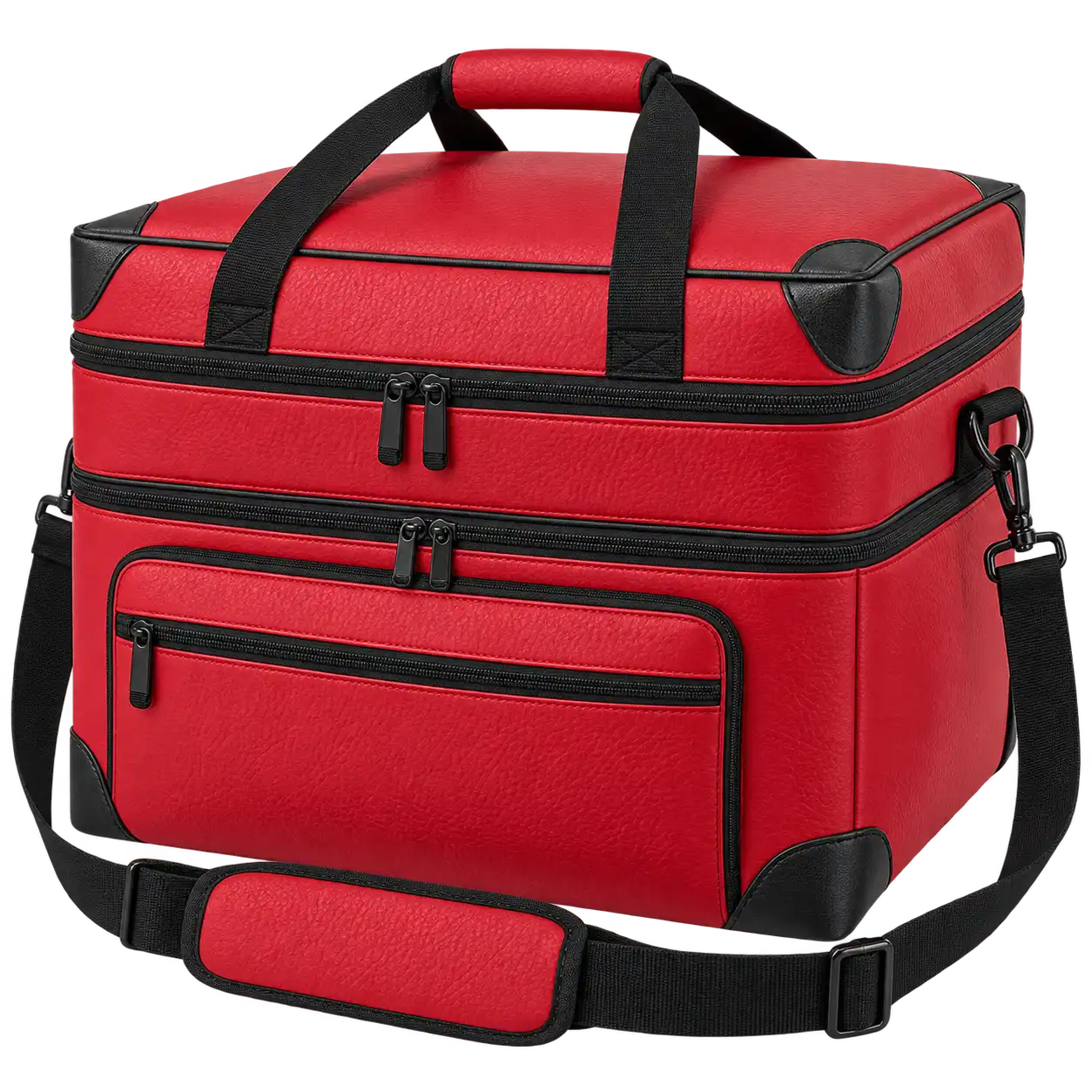 Red Faux Leather Thermal Burger Delivery Bag — As illustrated; custom strap colours available