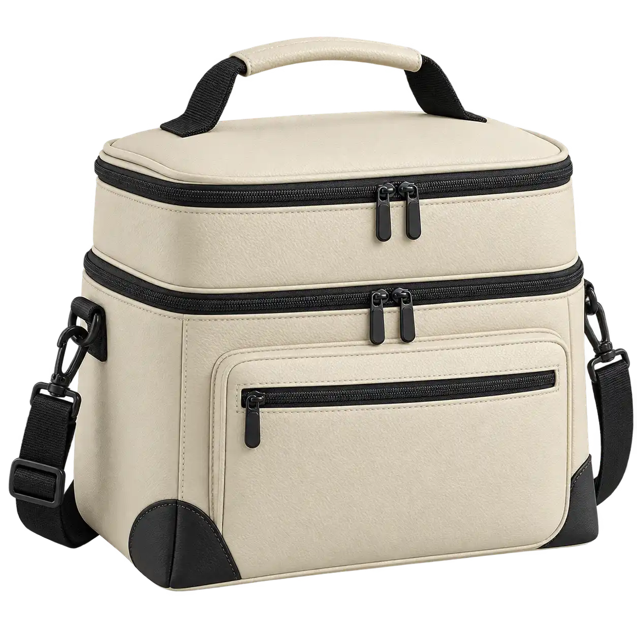 Pale Cream Faux Leather Thermal Cooler Bag — As illustrated; custom strap colours available