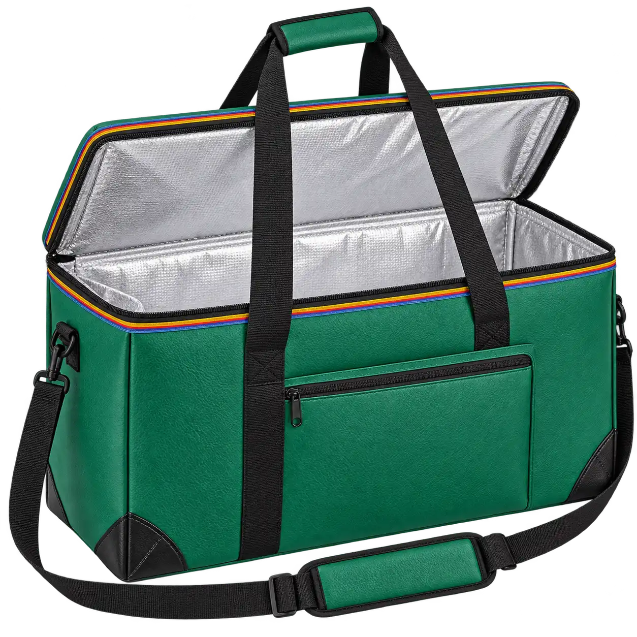 Green Faux Leather Thermal Food Delivery Bag — As illustrated; custom strap colours available