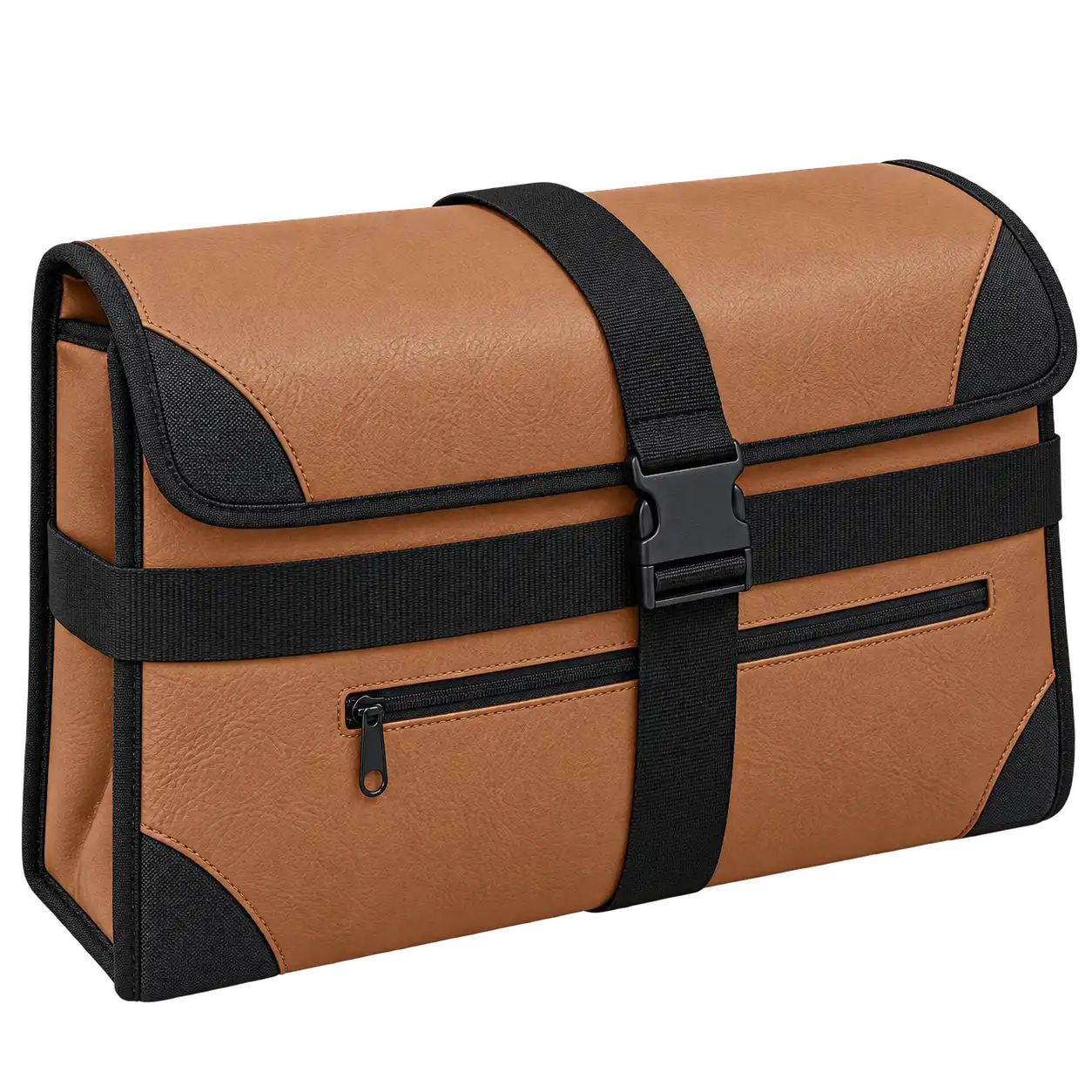 Caramel Tan Faux Leather Thermal Pizza Delivery Bag — As illustrated; custom strap colours available