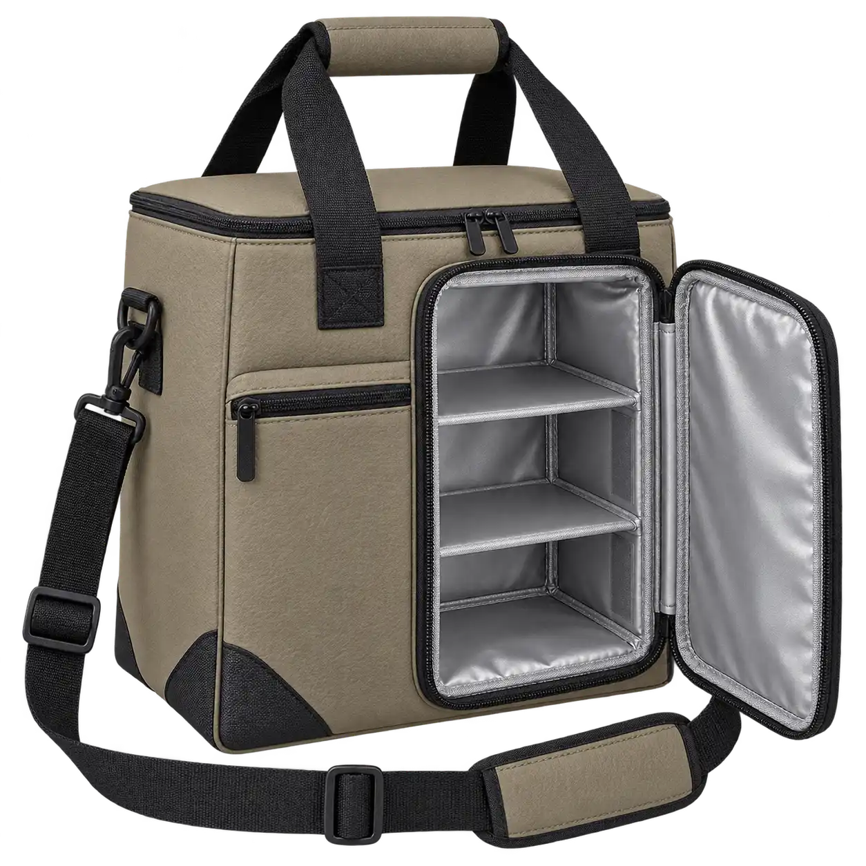 Olive Taupe Faux Leather Thermal Food Delivery Bag — As illustrated; custom strap colours available