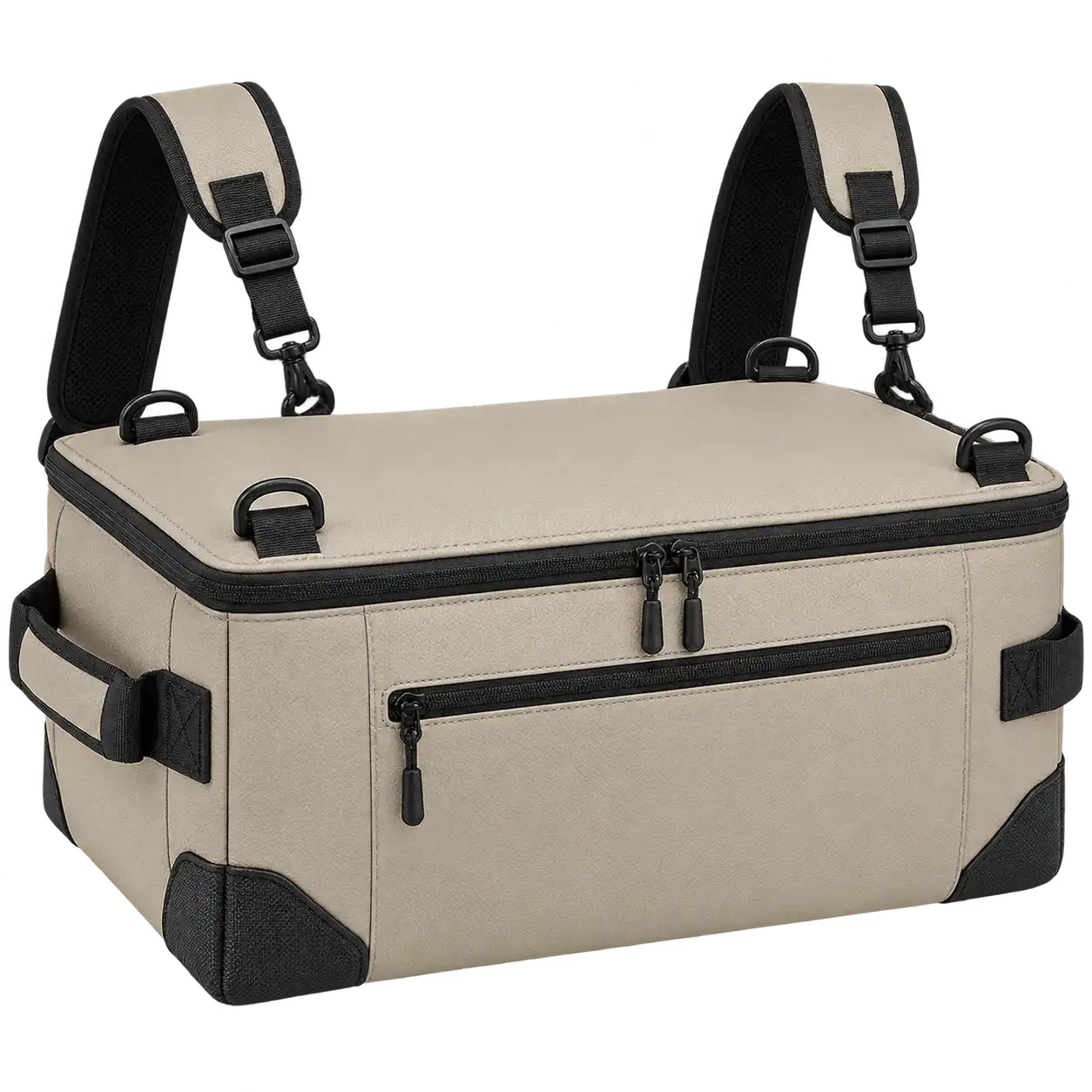 Pale Greige Faux Leather Insulated Rider Delivery Bag — As illustrated; custom strap colours available