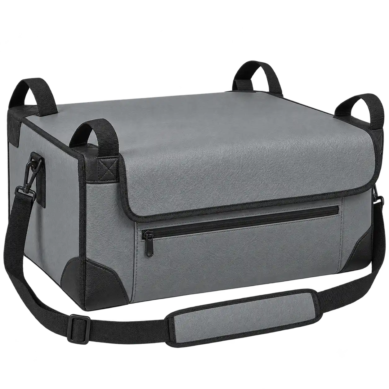 Medium Grey Faux Leather Thermal Pizza Delivery Bag — As illustrated; custom strap colours available