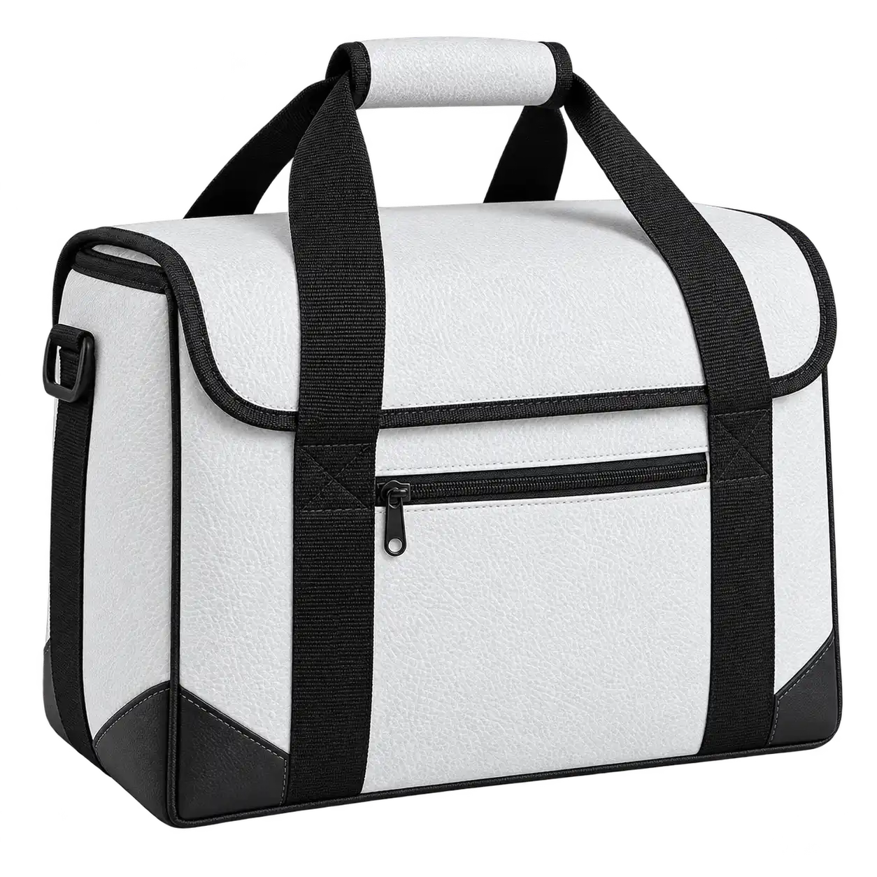 White Faux Leather Thermal Burger Delivery Bag — As illustrated; custom strap colours available