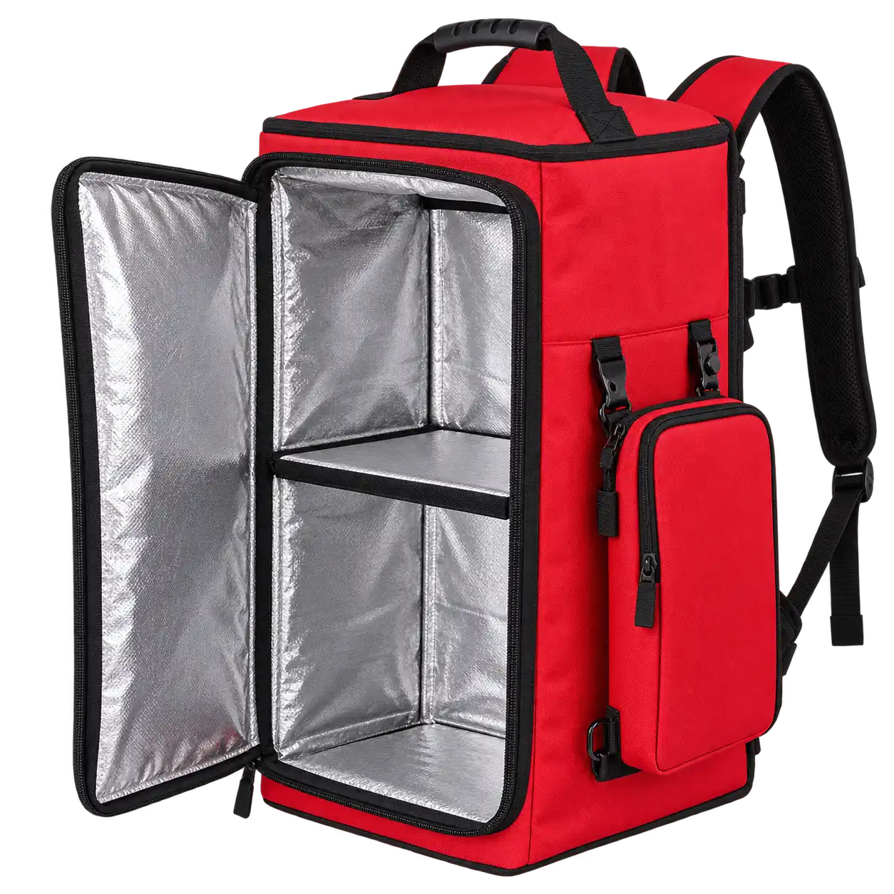 Red Oxford Taffeta Insulated Rider Delivery Bag — As illustrated; custom strap colours available