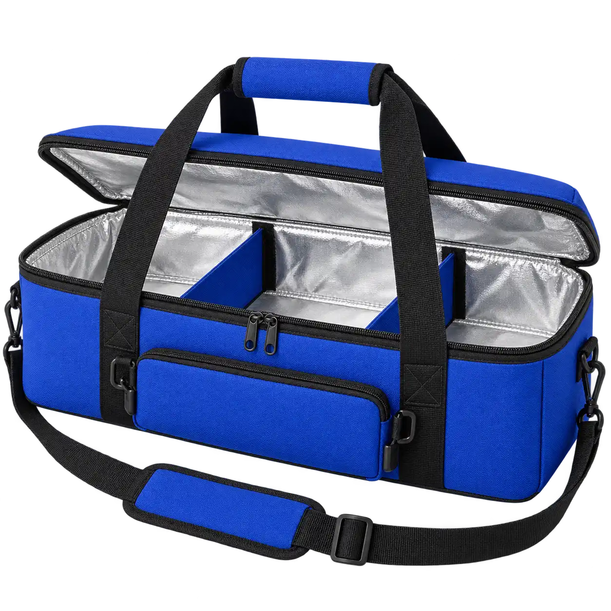 Royal Blue Oxford Taffeta Thermal Burger Delivery Bag — As illustrated; custom strap colours available