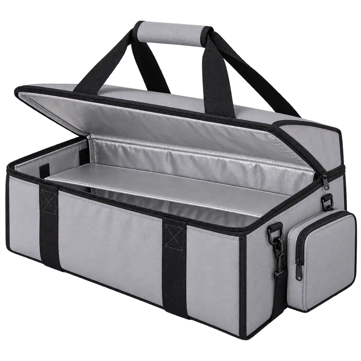 Light Grey Oxford Taffeta Thermal Pizza Delivery Bag — As illustrated; custom strap colours available