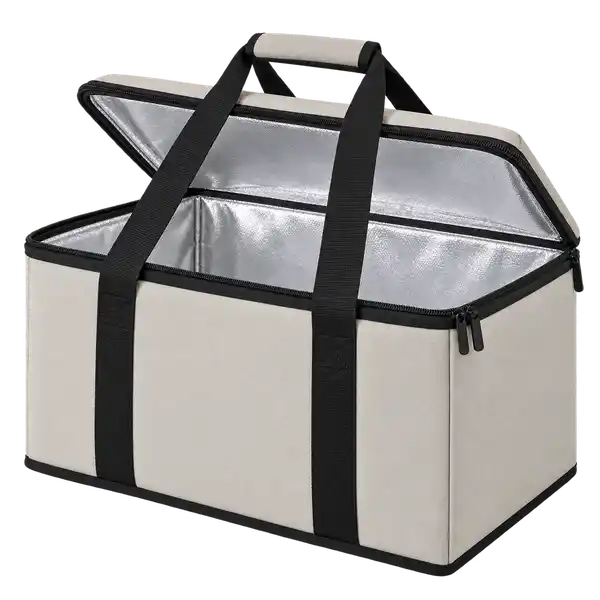 Pale Warm Grey Polyester Thermal Food Delivery Bag