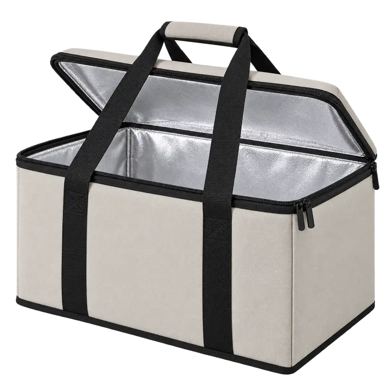Pale Warm Grey Polyester Thermal Food Delivery Bag — As illustrated; custom strap colours available