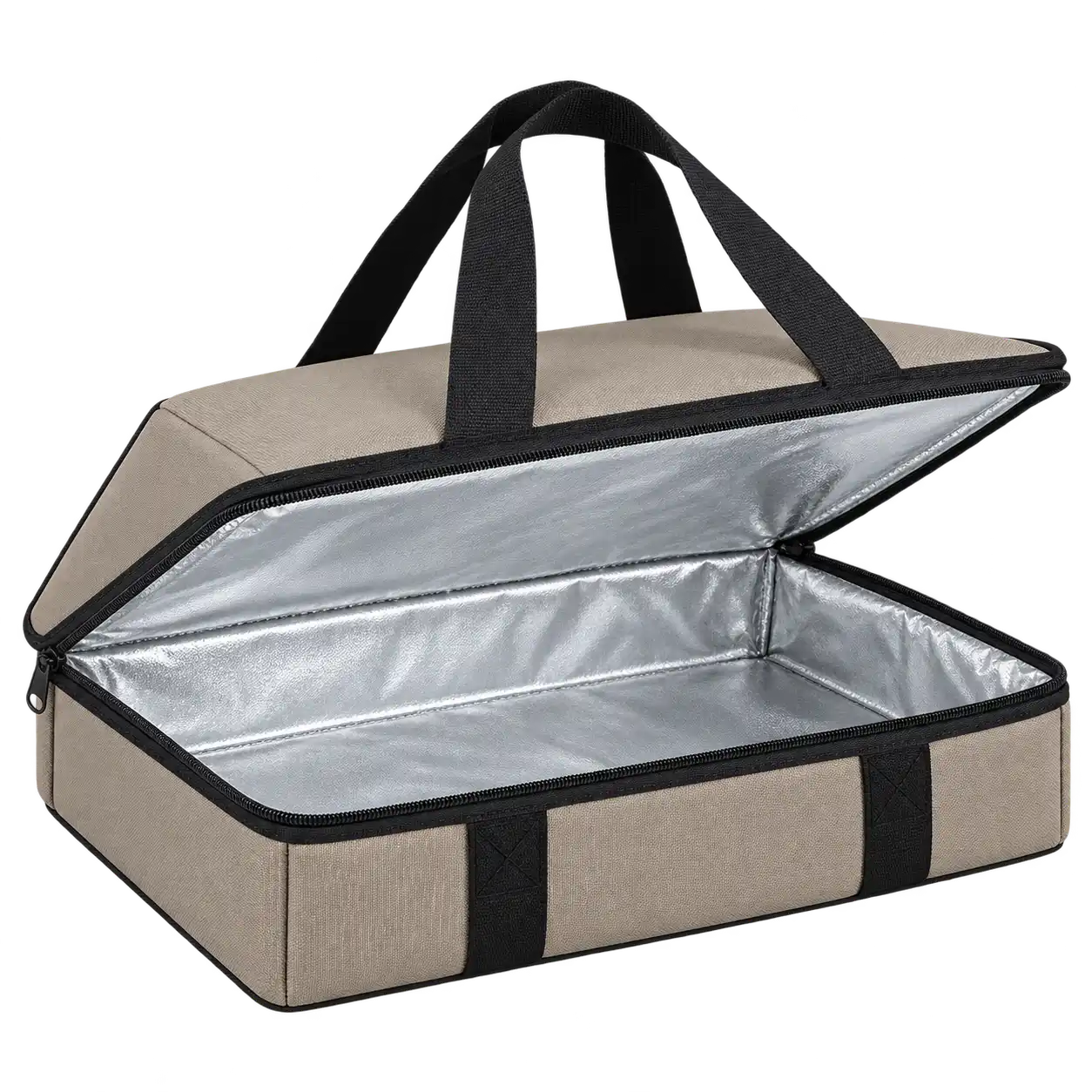 Greige Polyester Thermal Pizza Delivery Bag — As illustrated; custom strap colours available