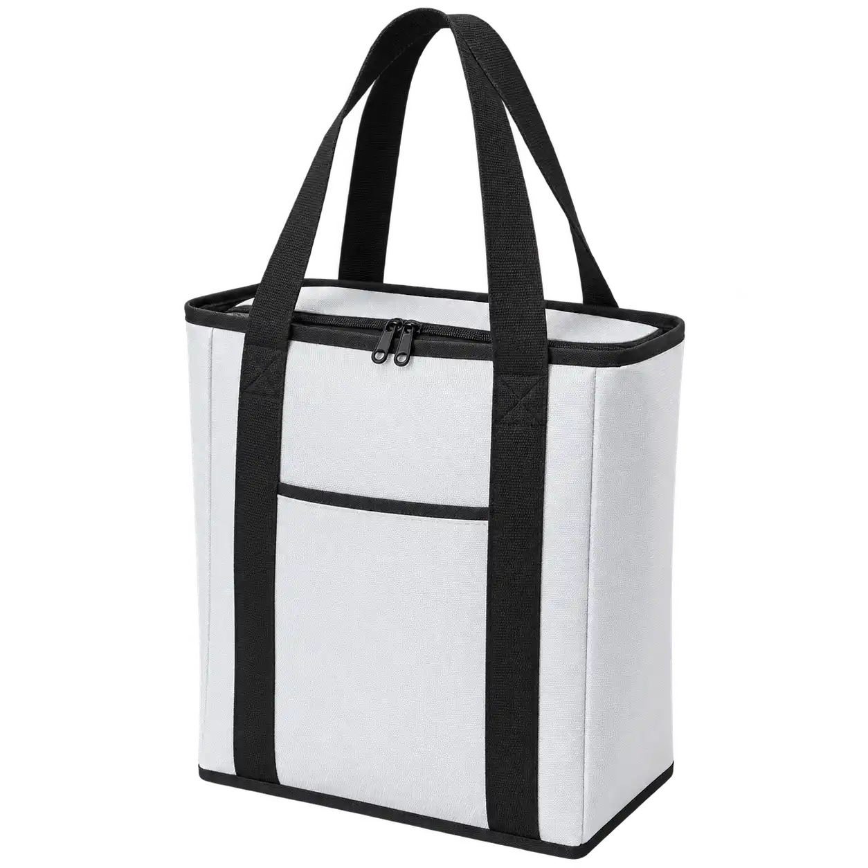 Silver White Polyester Thermal Cooler Bag — As illustrated; custom strap colours available