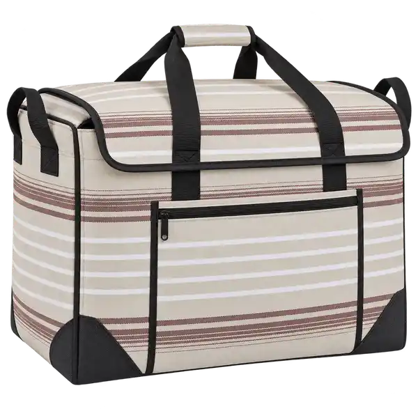Pale Stone With Narrow White Stripes Polyspun Canvas Thermal Food Delivery Bag