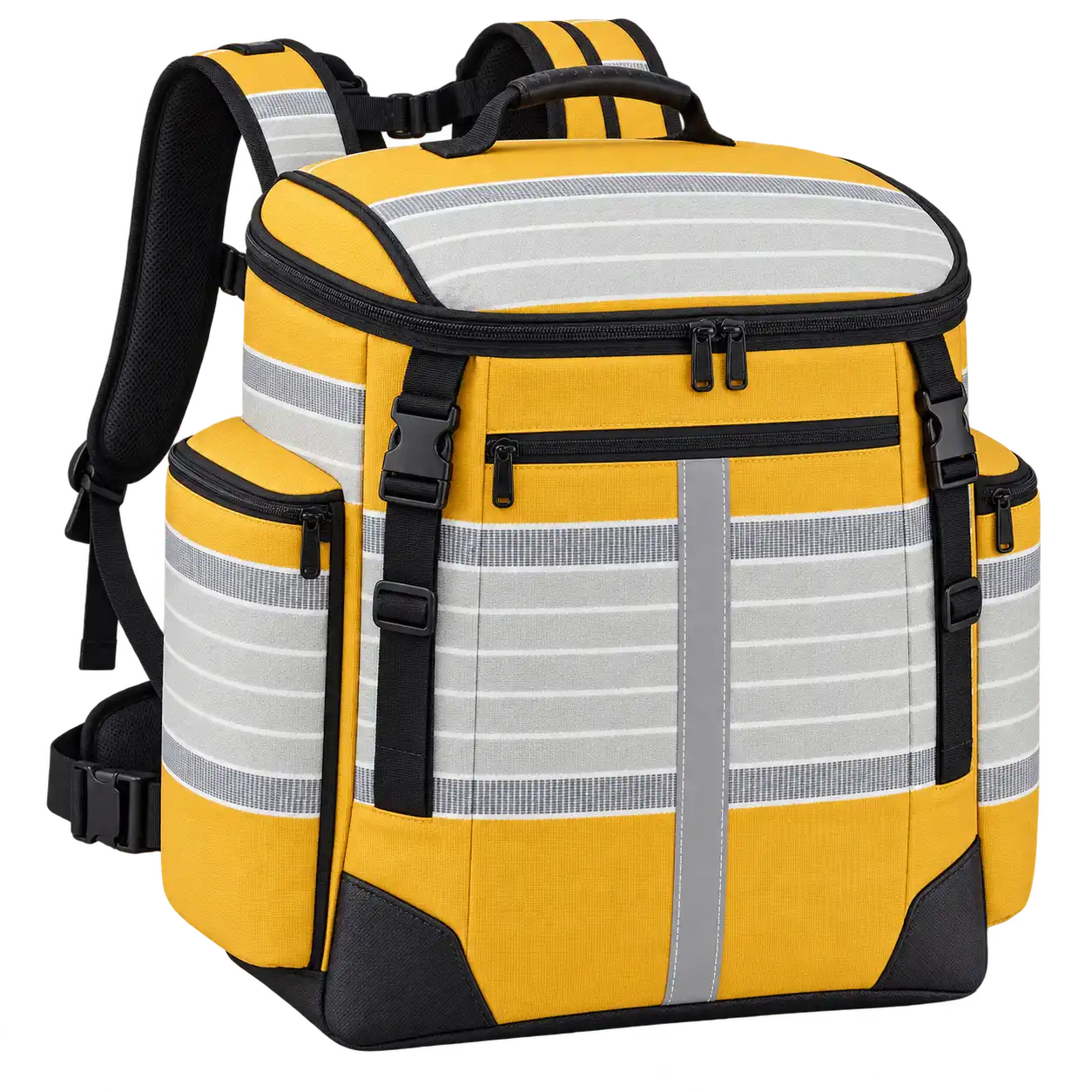 Golden Yellow With Pale Grey And White Stripes Polyspun Canvas Insulated Rider Delivery Bag — As illustrated; custom strap colours available