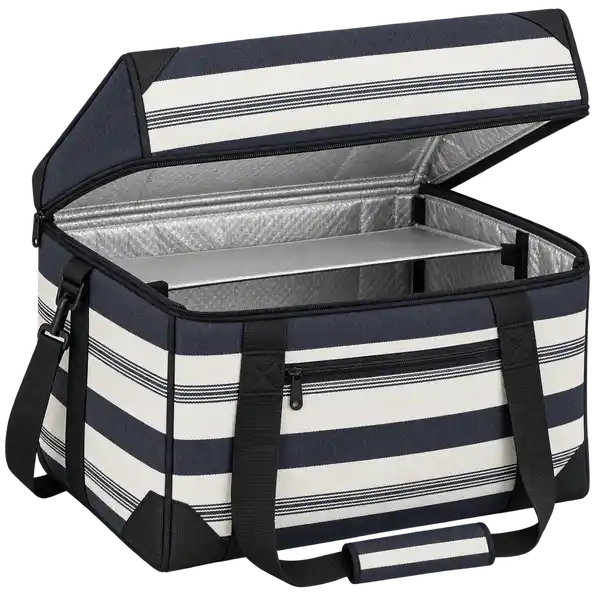 Navy Charcoal With Broad Ivory Stripes Polyspun Canvas Thermal Pizza Delivery Bag