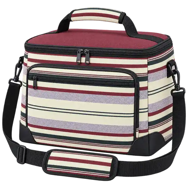 Burgundy Multicolour Narrow Stripes Polyspun Canvas Thermal Burger Delivery Bag