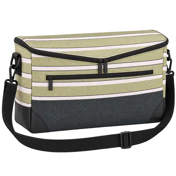 Charcoal With Olive And Pale Pink Stripes Polyspun Canvas Thermal Cooler Bag