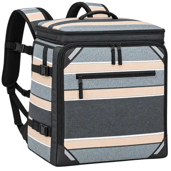 Charcoal With Peach And Pale Blue Stripes Polyspun Canvas Insulated Rider Delivery Bag