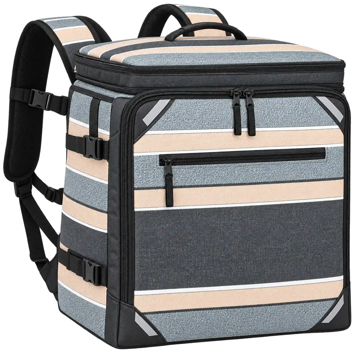 Charcoal With Peach And Pale Blue Stripes Polyspun Canvas Insulated Rider Delivery Bag — As illustrated; custom strap colours available