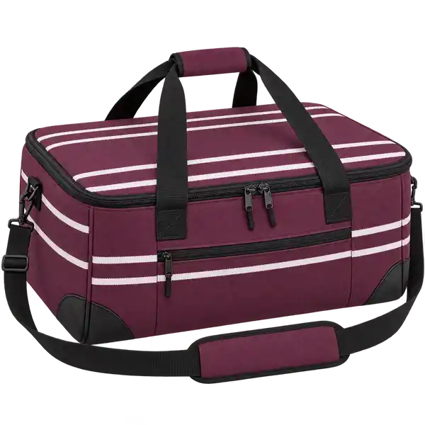 Plum Burgundy With Fine White Stripes Polyspun Canvas Thermal Pizza Delivery Bag
