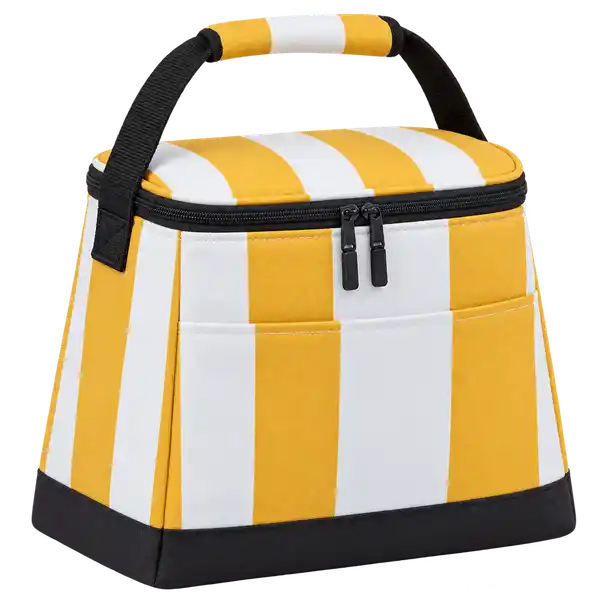 Golden Yellow And White Broad Stripes Polyspun Canvas Thermal Cooler Bag