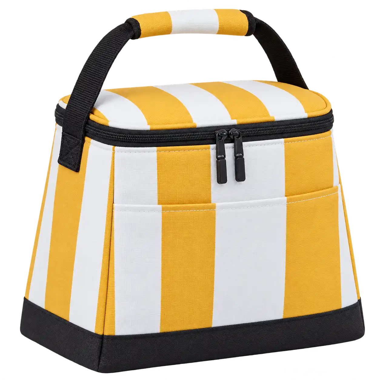 Golden Yellow And White Broad Stripes Polyspun Canvas Thermal Cooler Bag — As illustrated; custom strap colours available