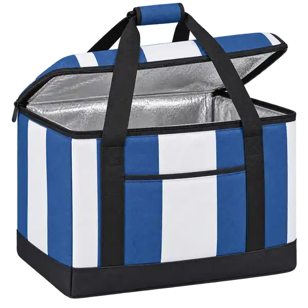 Denim Blue And White Broad Stripes Polyspun Canvas Thermal Food Delivery Bag