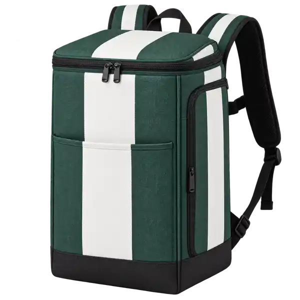 Forest Green And White Broad Stripes Polyspun Canvas Insulated Rider Delivery Bag