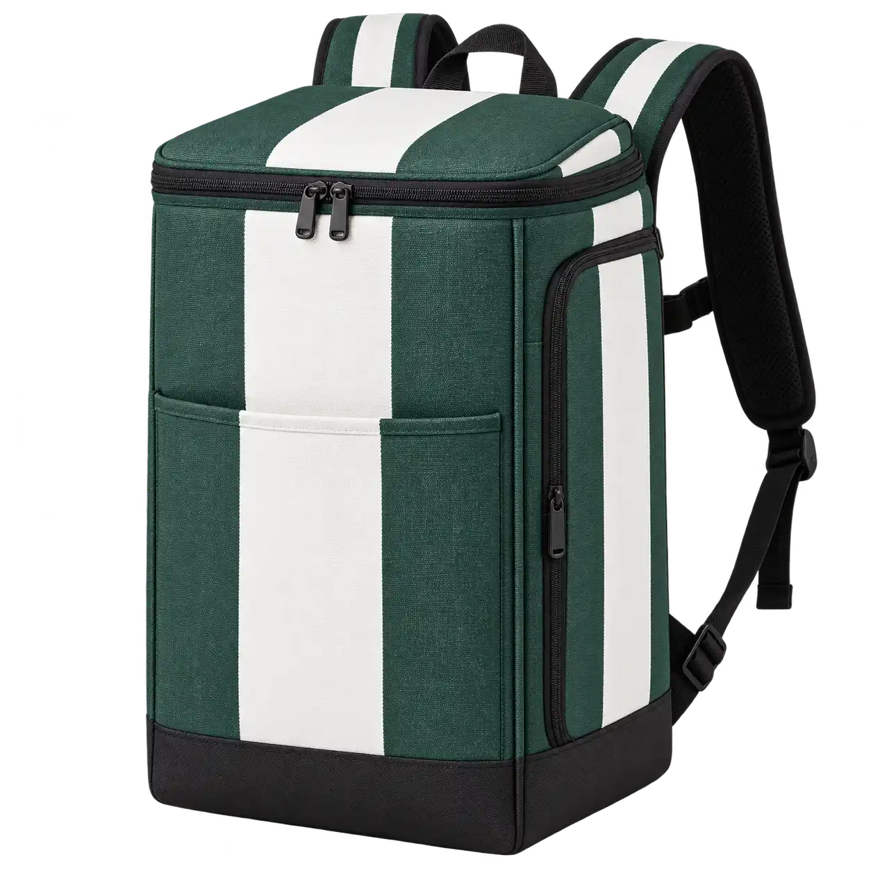 Forest Green And White Broad Stripes Polyspun Canvas Insulated Rider Delivery Bag — As illustrated; custom strap colours available