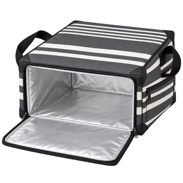 Charcoal Grey And Ivory Grouped Stripes Polyspun Canvas Thermal Pizza Delivery Bag