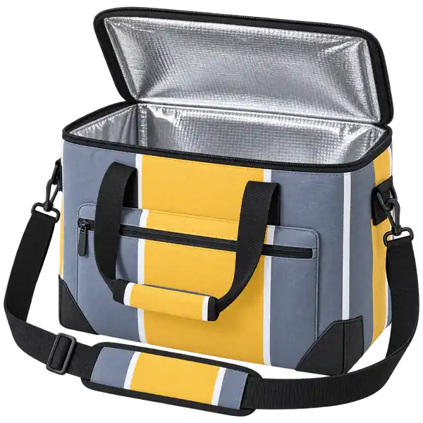 Slate Grey Golden Yellow And White Broad Stripes Polyspun Canvas Thermal Burger Delivery Bag