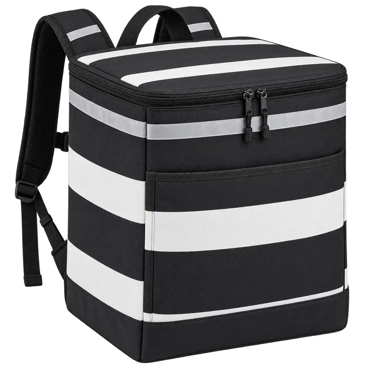 Black And White Broad Stripes Polyspun Canvas Insulated Rider Delivery Bag — As illustrated; custom strap colours available