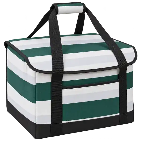 White And Forest Green Broad Stripes Polyspun Canvas Thermal Pizza Delivery Bag