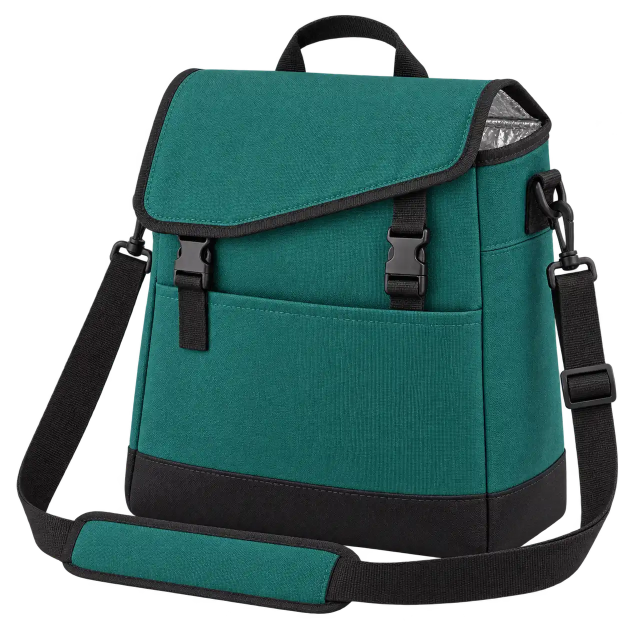 Emerald Teal Polyspun Canvas Insulated Rider Delivery Bag — As illustrated; custom strap colours available