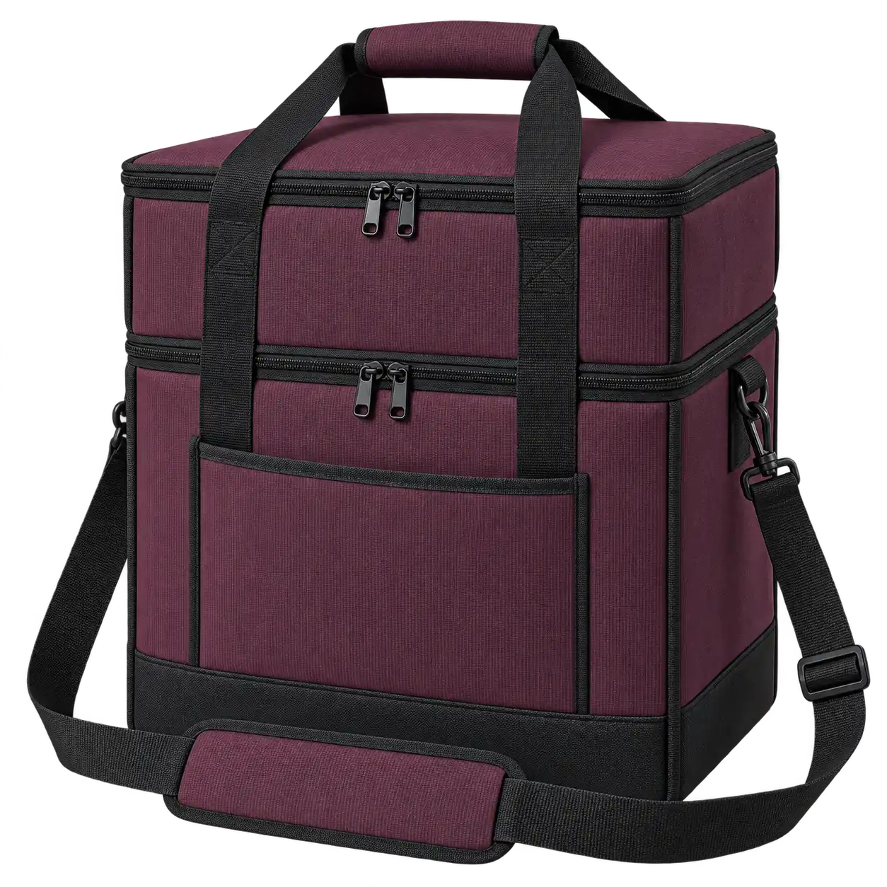 Dark Aubergine Polyspun Canvas Thermal Pizza Delivery Bag — As illustrated; custom strap colours available